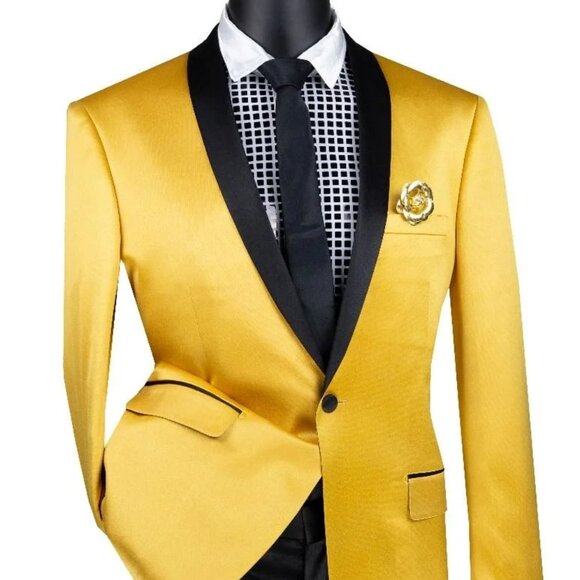 Shiny Suit - Sharkskin Tuxedo - Bright Color Gold and...